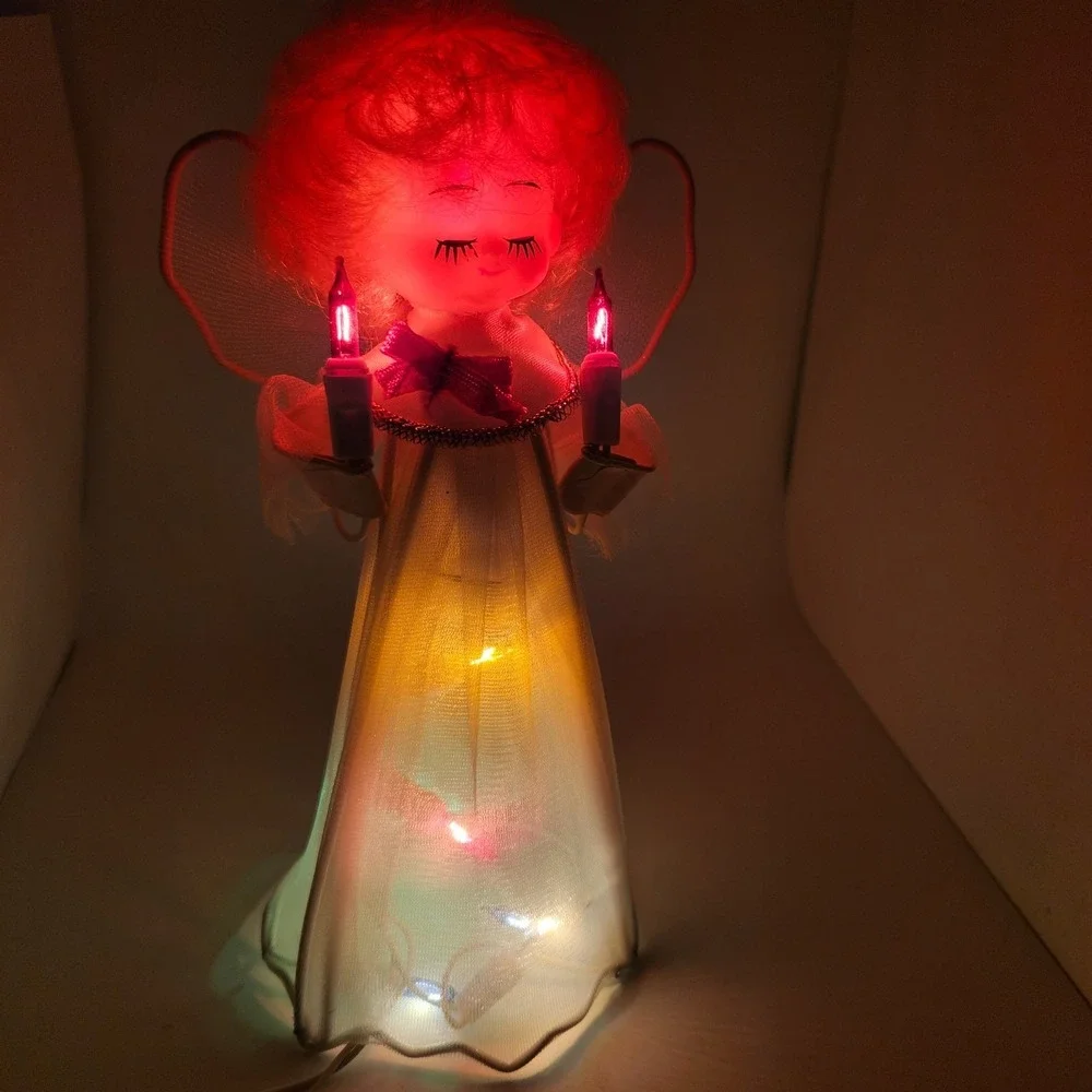 Vintage Lighted Christmas Angel Tree Topper / Decoration Blinking Color Lights